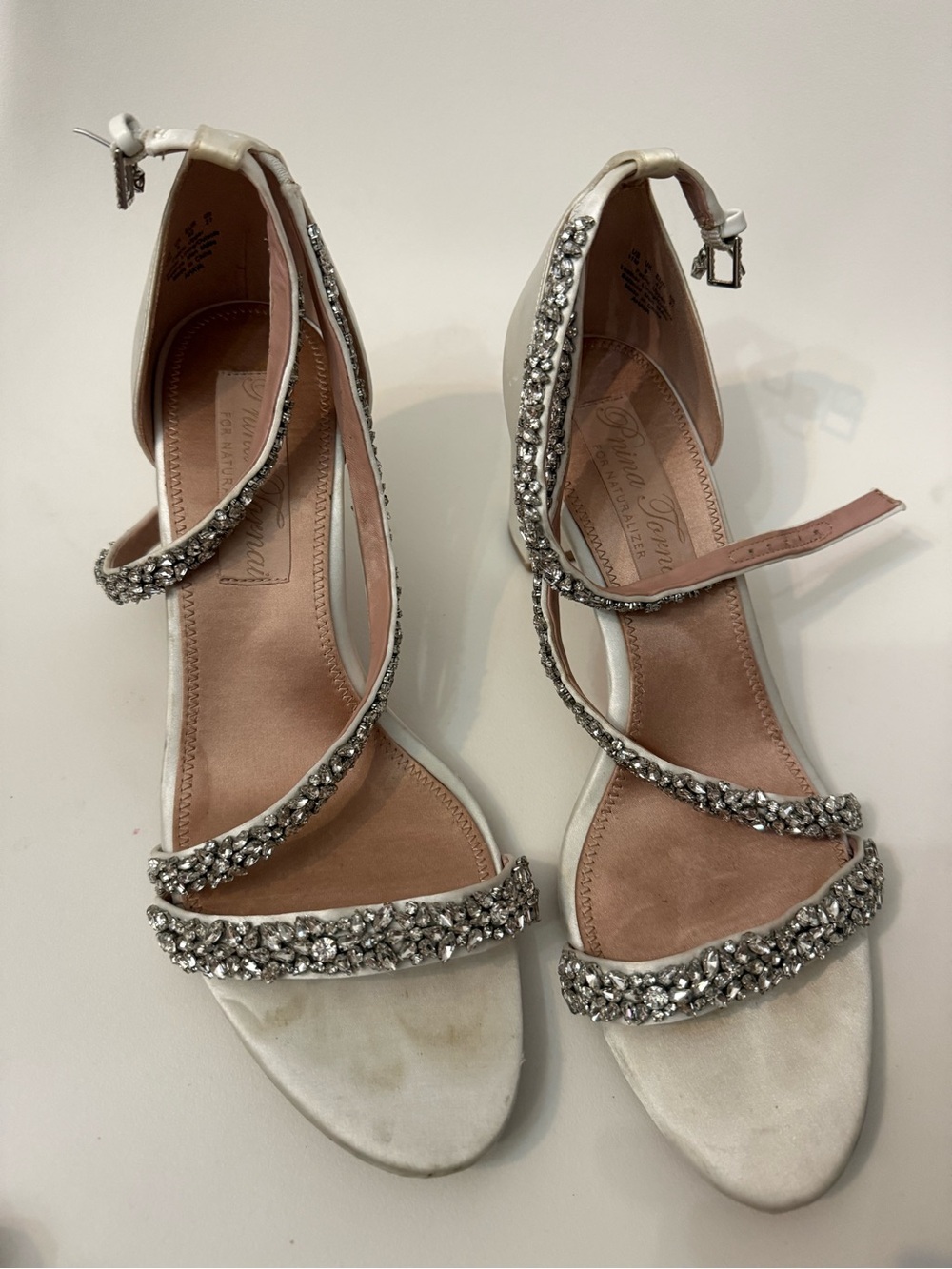 Embellished White Strappy Sandals by